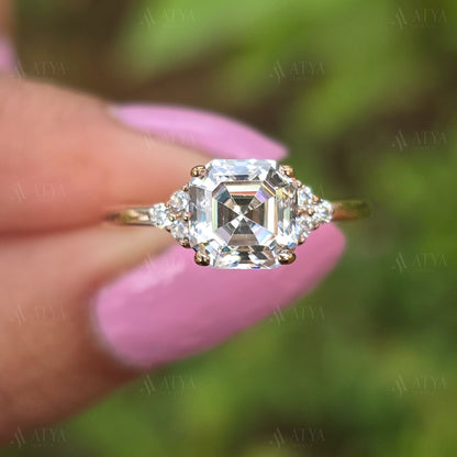 2.50 CT Asscher Cut Moissanite Engagement Ring Cluster Ring Dainty Ring Minimalist Ring