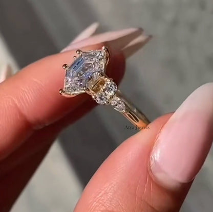 1.50 CT Hexagon Cut Moissanite Engagement Ring