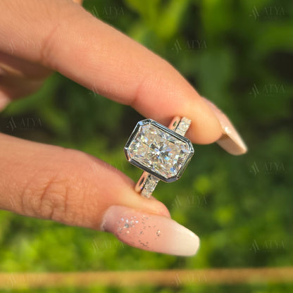 4.00 CT Radiant Cut Moissanite Bezel Set Engagement Bridal Set Ring for Women Pave Set Wedding Band Ring Gift for Her