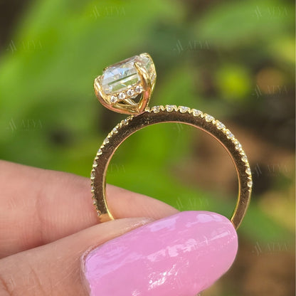 2.00 CT Radiant Cut Moissanite Hidden Halo Engagement Ring Half-Eternity Diamond Ring Gift Ring For Her