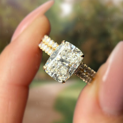 3.00 Elongated Cushion Cut IGI Certified Lab Grown Diamond Hidden Halo Bridal Ring Set | Matching Band
