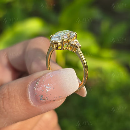3.00 CT Pear Cut Moissanite Engagement Ring Cluster Moissanite Bridal Ring Anniversary Ring Promise Ring