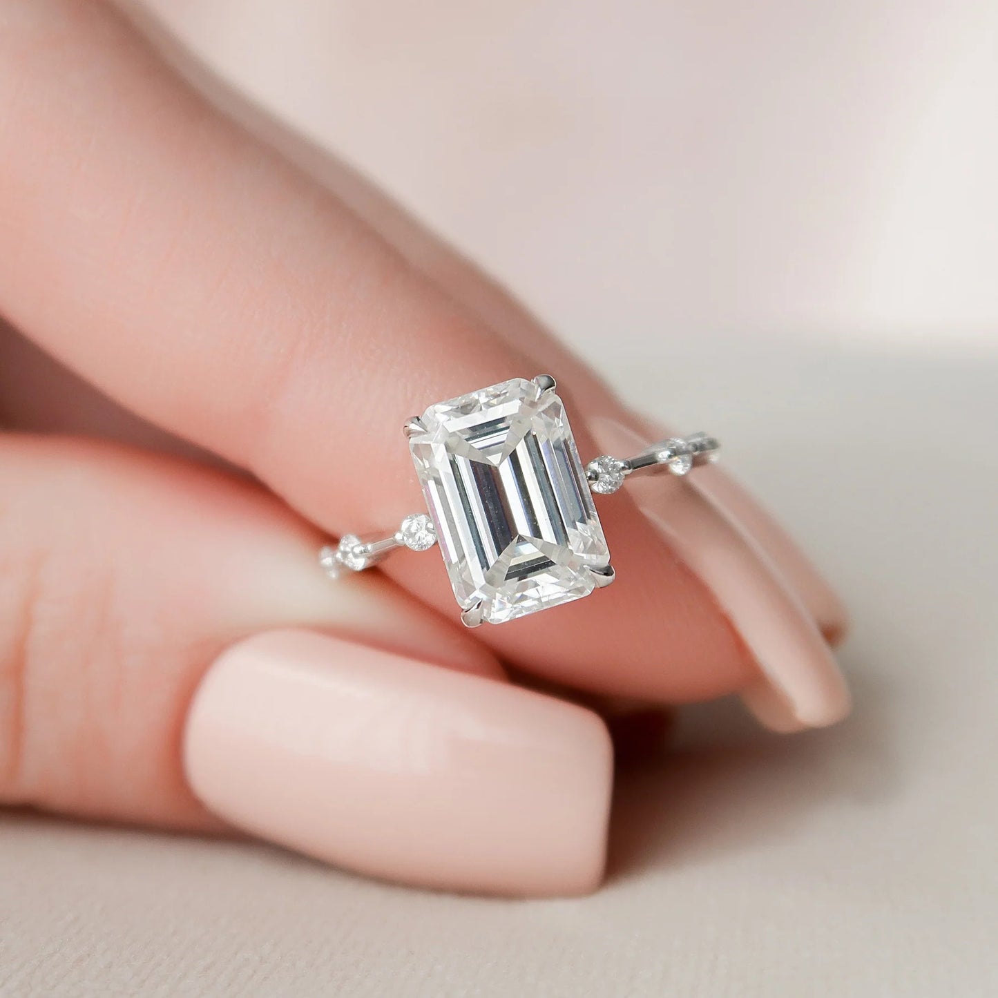 4.00 CT Emerald Cut Moissanite Engagement Ring