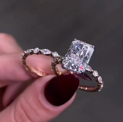 3.50 CT Radiant Cut Moissanite Bridal Wedding Ring Set