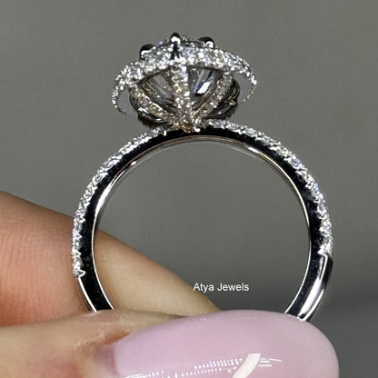 2.50 CT Marquise Cut Lab Grown Diamond Hidden Halo Engagement Ring