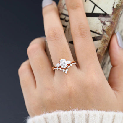 2.00 CT Oval Cut Moissanite Three Stones Bridal Ring Set