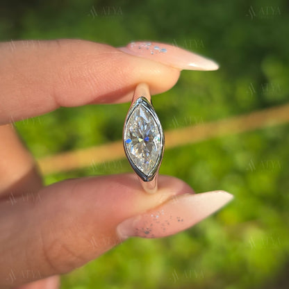 2.00 CT Marquise Cut Moissanite Engagement Ring East-West Marquise Cut Wedding Ring Promise Ring Gift For Her