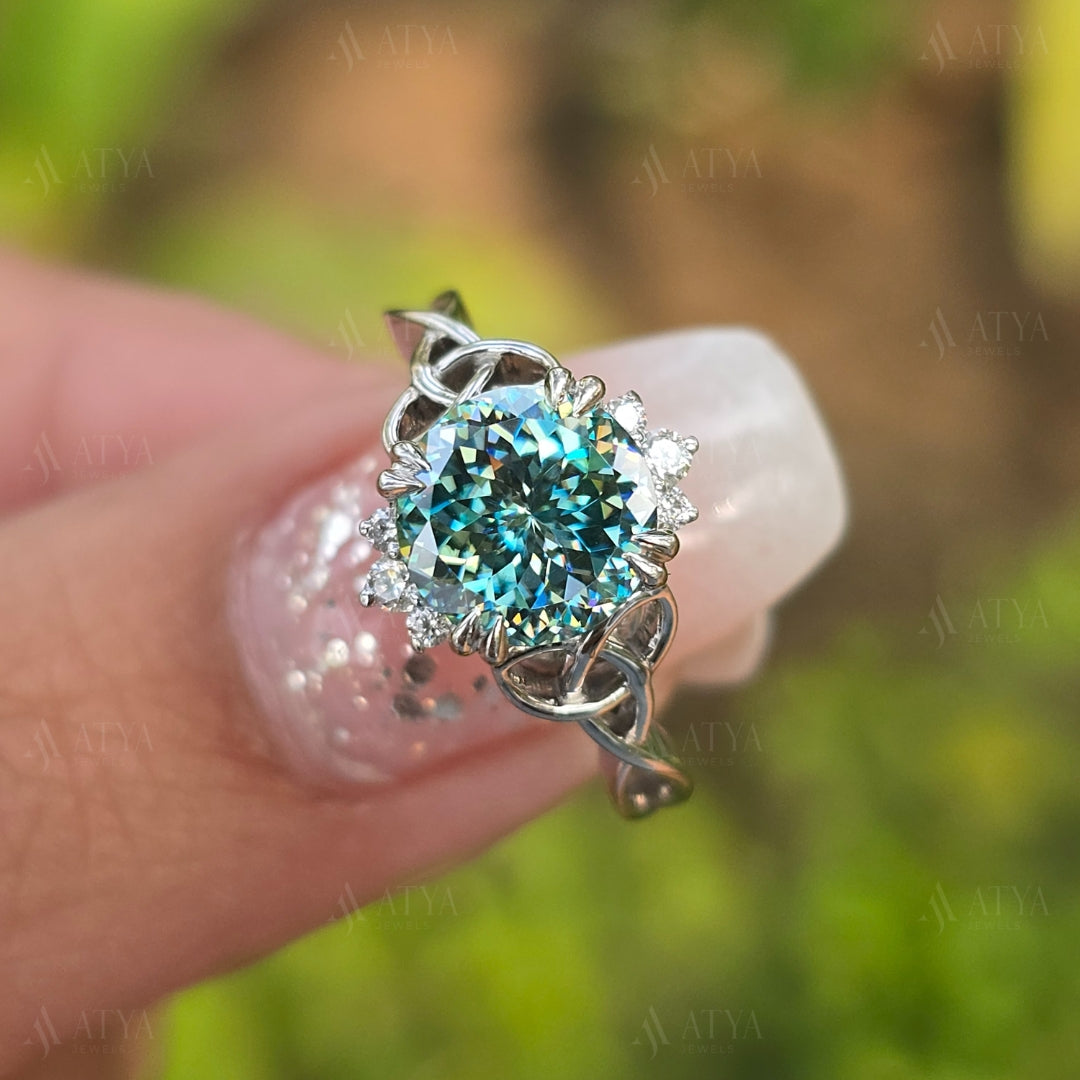 2.00 CT Portuguess Cut Cyne Blue Moissanite Diamond Engagement Ring Unique Diamond Bridal Ring For Her