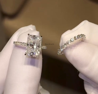 2.50 CT Radiant Cut Moissanite Bridal Wedding Ring Set