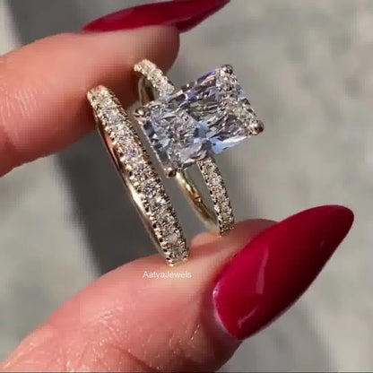 2.50 CT Radiant Cut Moissanite Bridal Wedding Ring Set