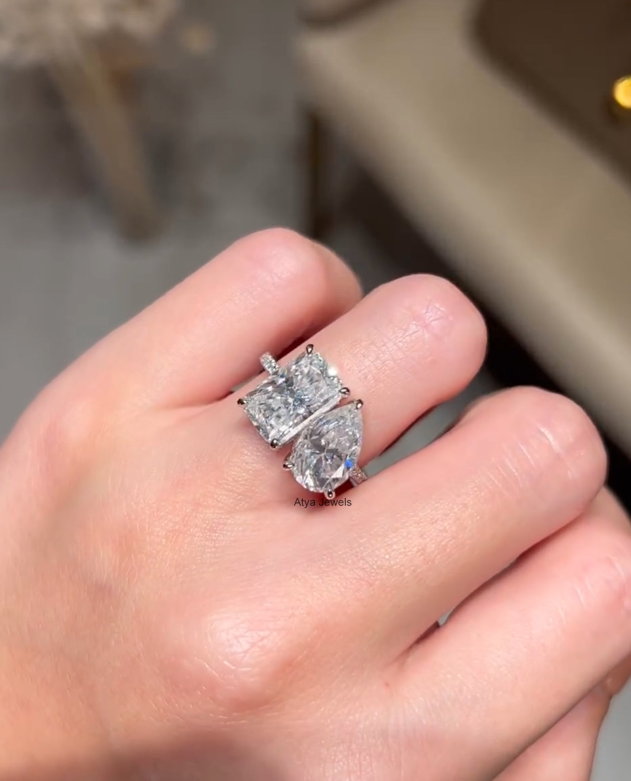 5.50 TCW Radiant And Pear Cut Moissanite Engagement Ring