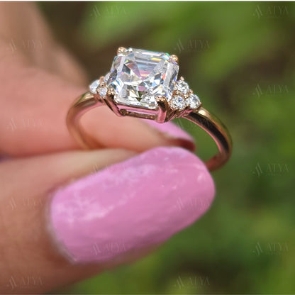 2.50 CT Asscher Cut Moissanite Engagement Ring Cluster Ring Dainty Ring Minimalist Ring