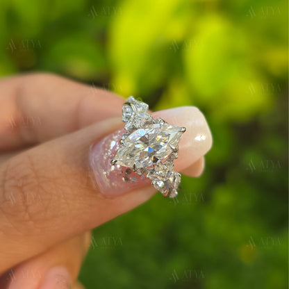 2.5 CT Marquise Cut Moissanite Engagement Ring Floral Marquise Cut Wedding Ring Vintage Nature Inspired Ring Gifts For Her