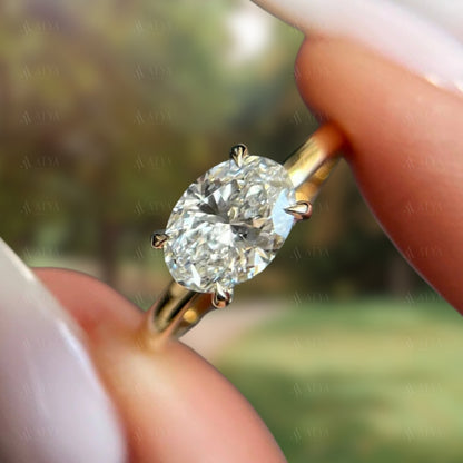 Unique 2.50 CT Oval Cut East-West IGI Certified Lab Grown Diamond Solitaire Claw Prong Engagement Ring