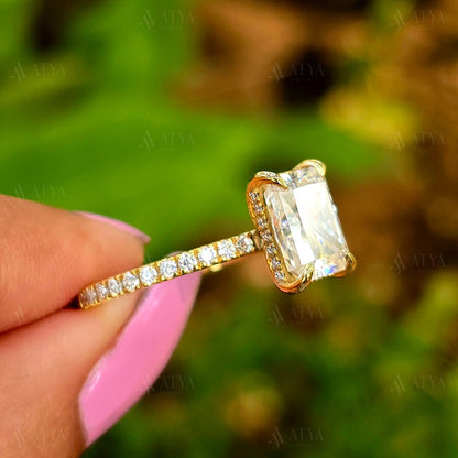 2.00 CT Radiant Cut Moissanite Hidden Halo Engagement Ring Half-Eternity Diamond Ring Gift Ring For Her