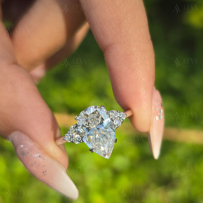 4.00 CT Pear Cut Moissanite Halo Engagement Ring Moissanite Wedding Ring for Her Anniversary Gift Moissanite Cluster Ring