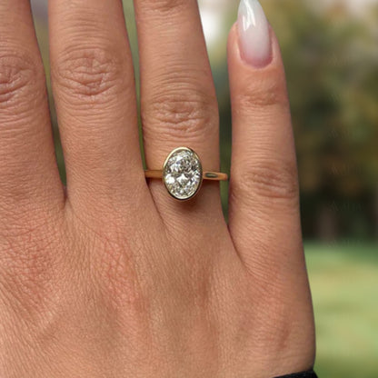 2.50 CT Oval Cut IGI Certified Lab Grown Diamond Bezel Set Solitaire Engagement Ring