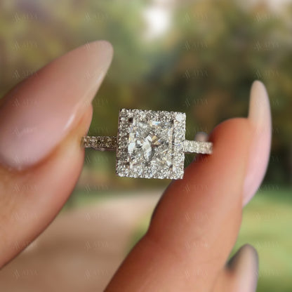 1.50 CT Princess Cut IGI Certified Lab Grownd Diamond Hidden Halo Engagement Ring For Her