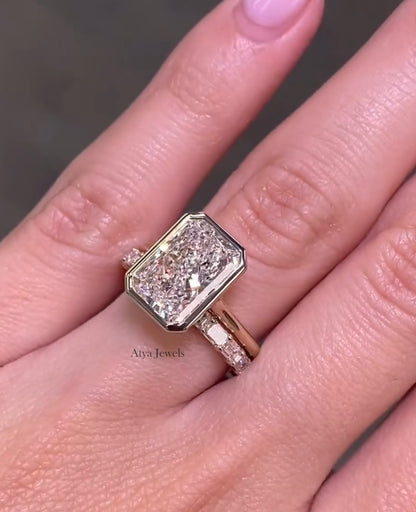 2.50 CT Radiant Cut Moissanite Bridal Wedding Ring Set