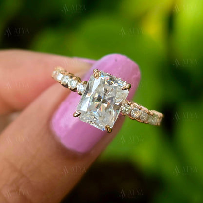 Radiant Cut Moissanite Bridal Ring Solitaire Radiant Wedding Ring Halo Engagement Ring Anniversary Gift For Women