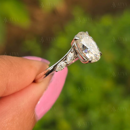 2.50 CT Unique Oval Cut Solitaire Side Marquise Moissanite Engagement Ring Gift For Her Oval Cut Wedding Ring Anniversary Ring
