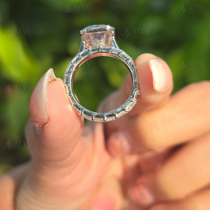 4.00 CT Radiant Cut Moissanite Bezel Set Engagement Bridal Set Ring for Women Pave Set Wedding Band Ring Gift for Her