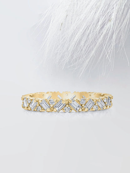 2.00 TCW Baguette & Round Cut Moissanite Cluster Diamond Wedding Band