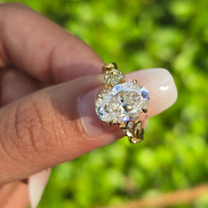 4.00 CT Oval Cut Nature Inspired Moissanite Engagement Ring Floral Bezel Set Marquise Side Diamond Ring For Her
