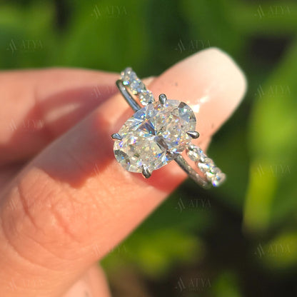 4.00 CT Oval Cut Moissanite Wedding Ring Set Unique Hidden Halo Anniversary Ring Set For Wife Bubble Half Eternity Band Promise Ring For Her