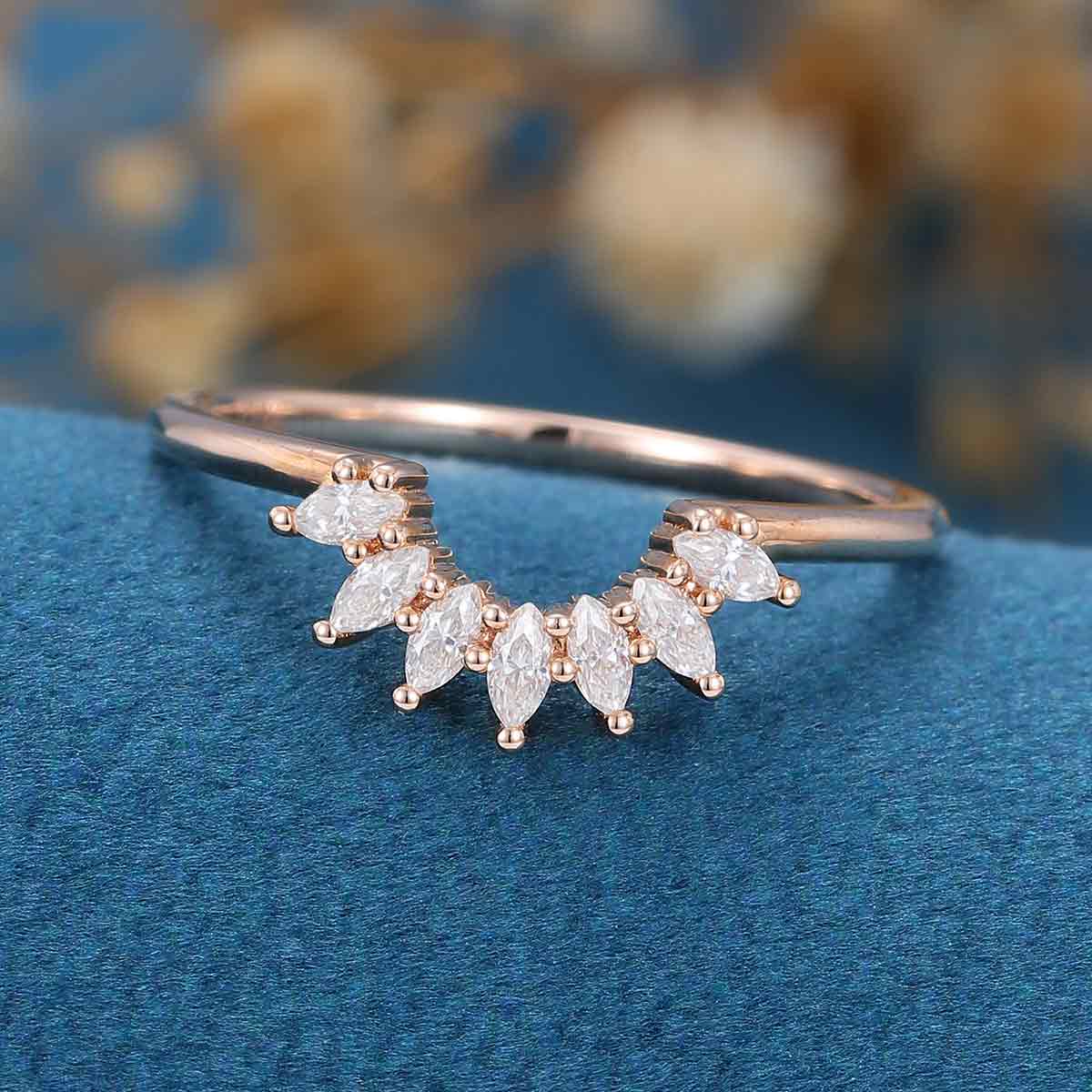 0.75 TCW Marquise Shaped Moissanite Curved Wedding Band