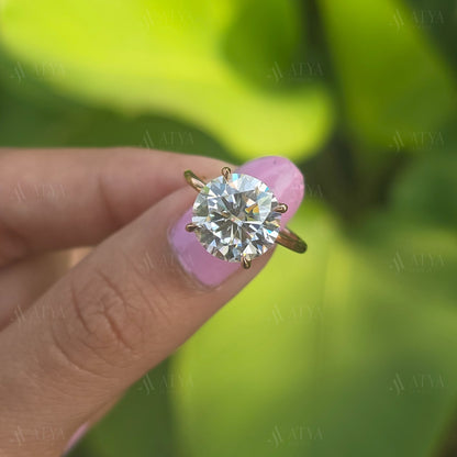 2.50 CT Round Cut Moissanite Engagement Ring Solitaire Moissanite Hidden Halo Engagement Ring For Her