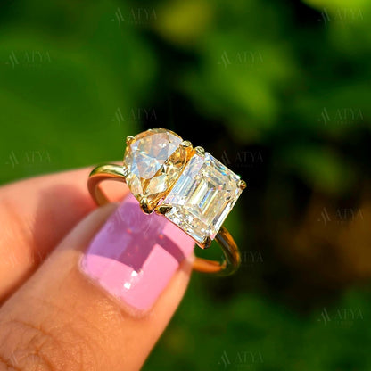 5.00 TCW Pear & Emerald Cut Toi Et Moi Moissanite Engagement Ring Toi Et Moi Promise Ring For Her