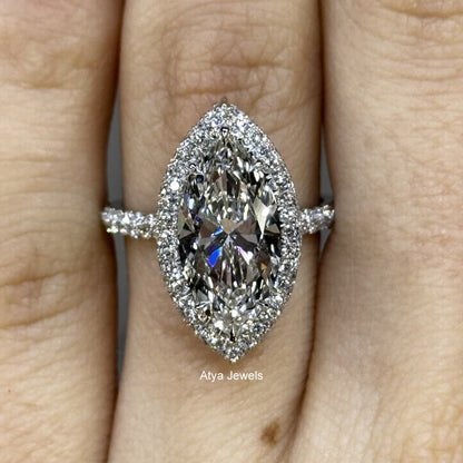2.50 CT Marquise Cut Lab Grown Diamond Hidden Halo Engagement Ring