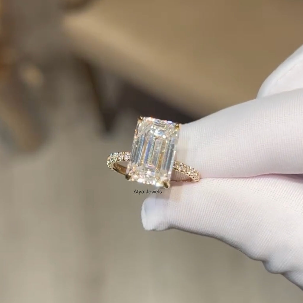 3.00CT Emerald Cut Moissanite Engagement Ring