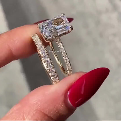 2.50 CT Radiant Cut Moissanite Bridal Wedding Ring Set