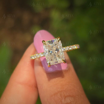 2.00 CT Radiant Cut Moissanite Hidden Halo Engagement Ring Half-Eternity Diamond Ring Gift Ring For Her