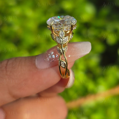 4.00 CT Oval Cut Nature Inspired Moissanite Engagement Ring Floral Bezel Set Marquise Side Diamond Ring For Her