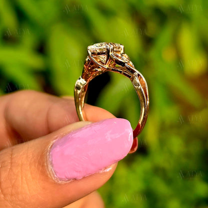 Unique 2.50 CT Oval Cut Moissanite Diamond Engagement Ring Side Nature Inspired Solitaire Ring Promise Ring