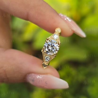 1.00 CT Brilliant Round Cut Moissanite Engagement Ring Art Deco Ring Vintage Style Ring Promise Ring