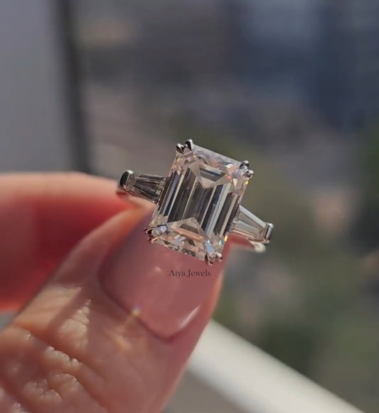 2.50 CT Emerald Cut Moissanite Engagement Ring