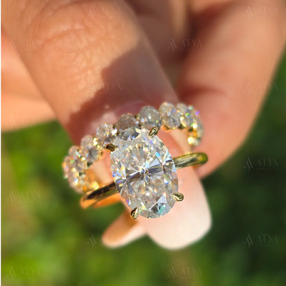 4.00 CT Oval Cut Moissanite Bridal Ring Set Oval Matching Eternity Band Wedding Ring Set Engagement Ring Set