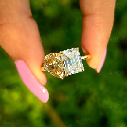 5.00 TCW Pear & Emerald Cut Toi Et Moi Moissanite Engagement Ring Toi Et Moi Promise Ring For Her