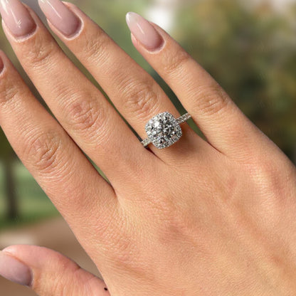 1.50 CT Round Cut IGI Certified Lab Grownd Diamond Halo Engagement Ring | Side Hidden Halo Diamond Ring For Her