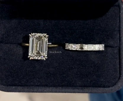 3.50 CT Emerald Cut Moissanite Bridal Wedding Ring Set