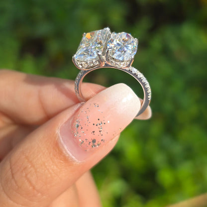 Unique Toi Et Moi Hidden Halo Oval and Radiant Cut Toi Et Moi Engagement Ring Wedding Ring Promise Ring