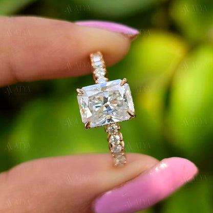 Radiant Cut Moissanite Bridal Ring Solitaire Radiant Wedding Ring Halo Engagement Ring Anniversary Gift For Women