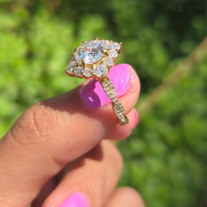 Vintage 2.00 CT Portuguese Cut Moissanite Engagement Ring Art Deco Hidden Halo Proposal Ring Anniversary Ring