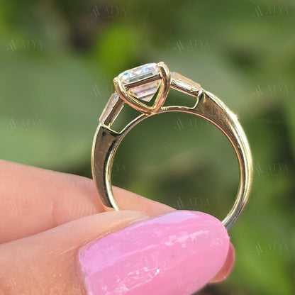 3.00 CT Emerald Cut Triology Engagement Ring Three Stone Moissanite Wedding Ring Promise Ring