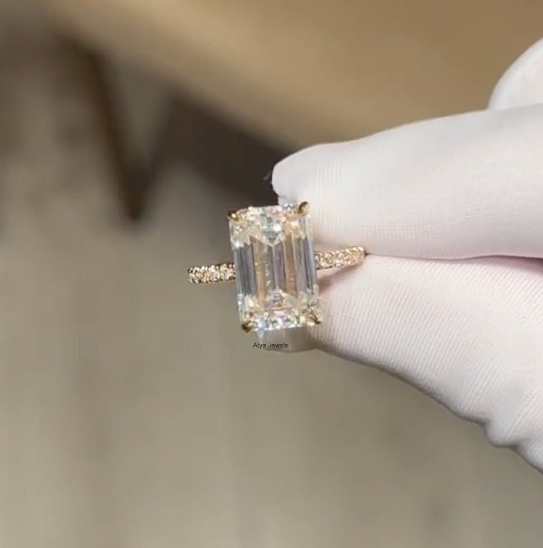 3.00CT Emerald Cut Moissanite Engagement Ring