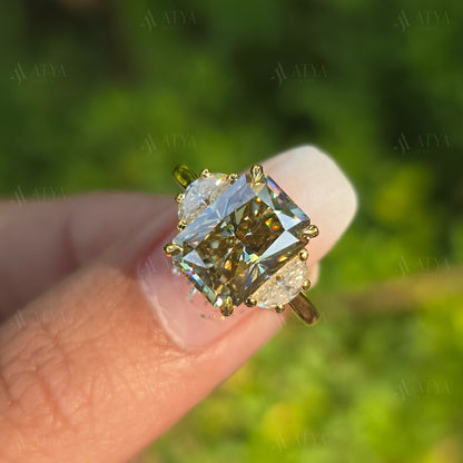 3.5 CT Canary Yellow Radiant Cut Moissanite Engagement Ring